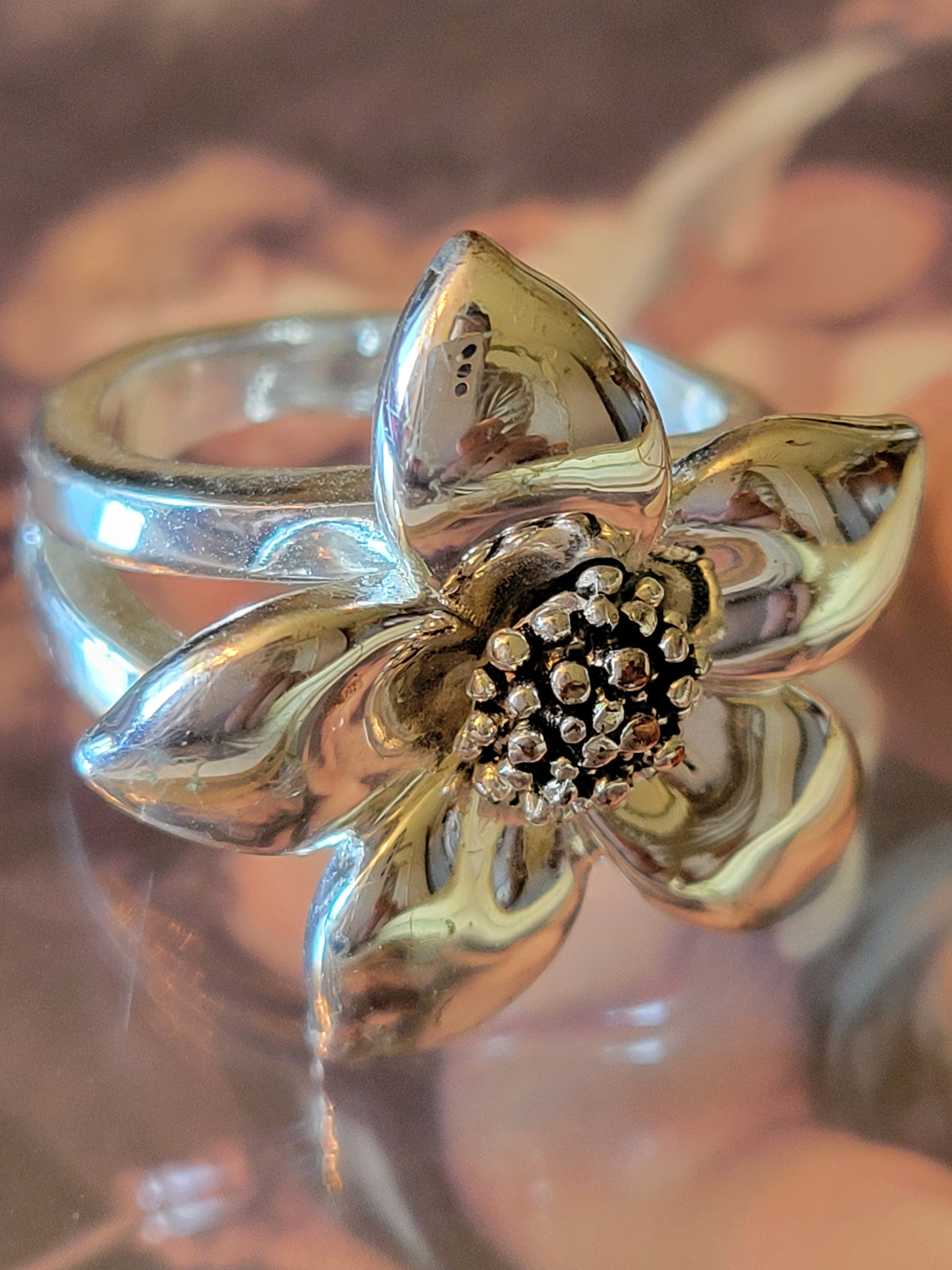 Floral Sun Flower Ring Silver Flower Band